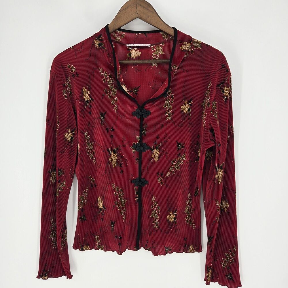 Dressbarn Blouse Medium Vintage Y2K Mandarin Collar Crinkle Whimsigoth